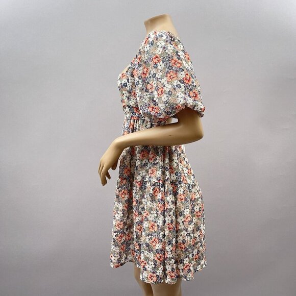 MINKINK Arve Floral Puff Sleeve Mini Dress Open Back Tie Detail Square Neck S - Picture 9 of 12